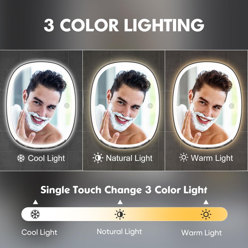 COSMIRROR Shower Mirror Fogless for Shaving with Razor Holders  No-Drilling  3-Color Dimmable Lights - Larger Anti-Fog Shower Mirror with Light Shatterproof & Waterproof for Men and Women - Image 4